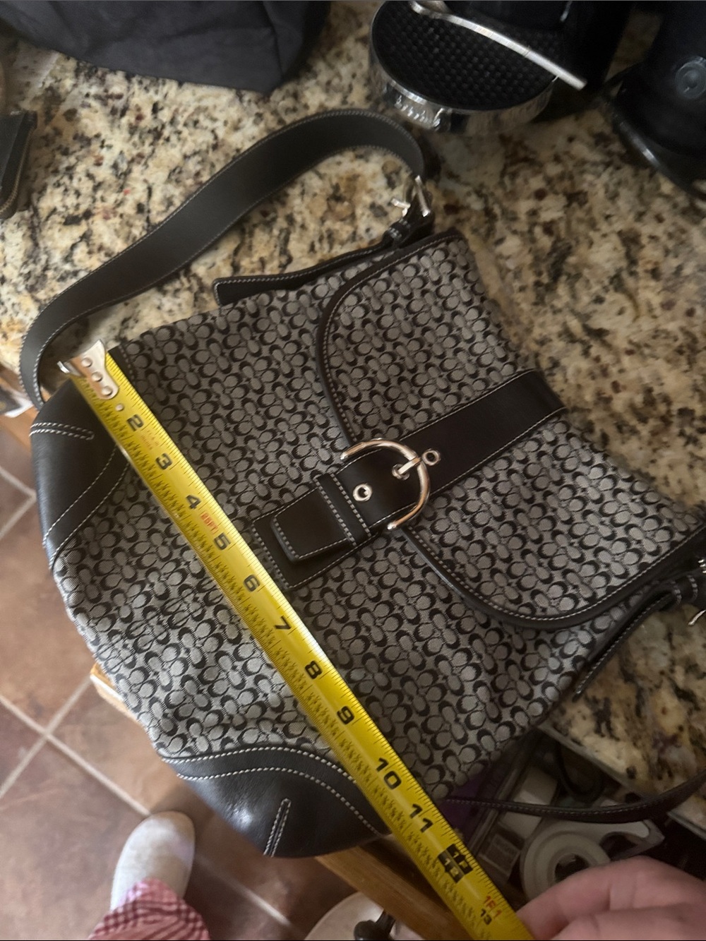 Coach Black and Gray Signature Canvas Crossbody with Buckle Trim - Picture 12 of 13